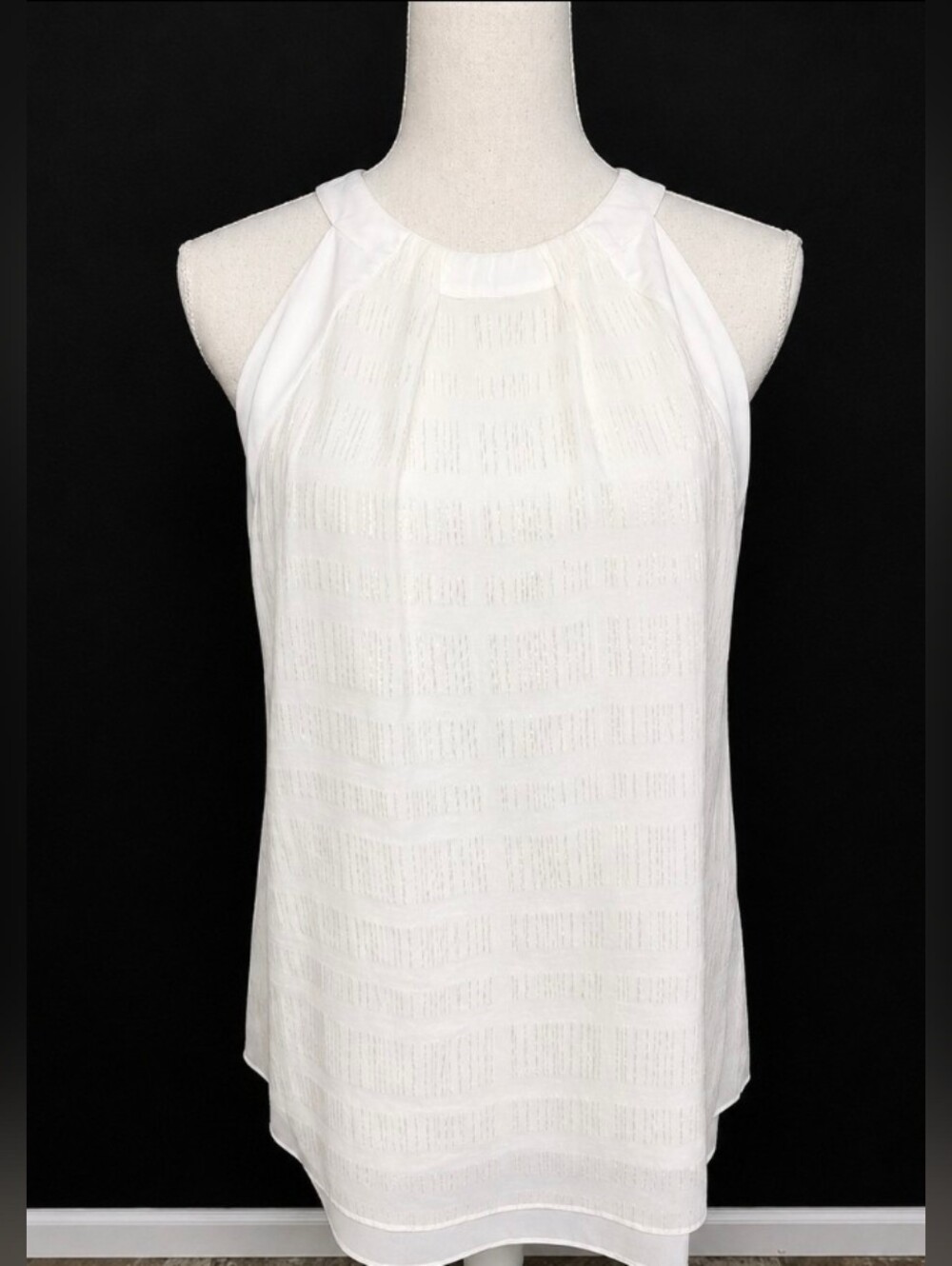 WHBM White Silk Sleeveless Halter Metallic Stripe Blouse Size 6 (6406)